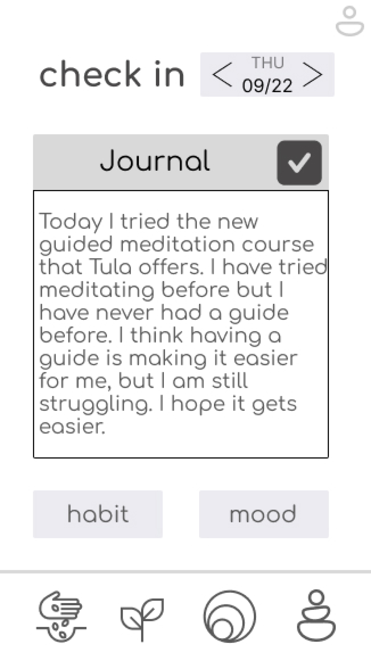 mid fi wireframe: journal entry